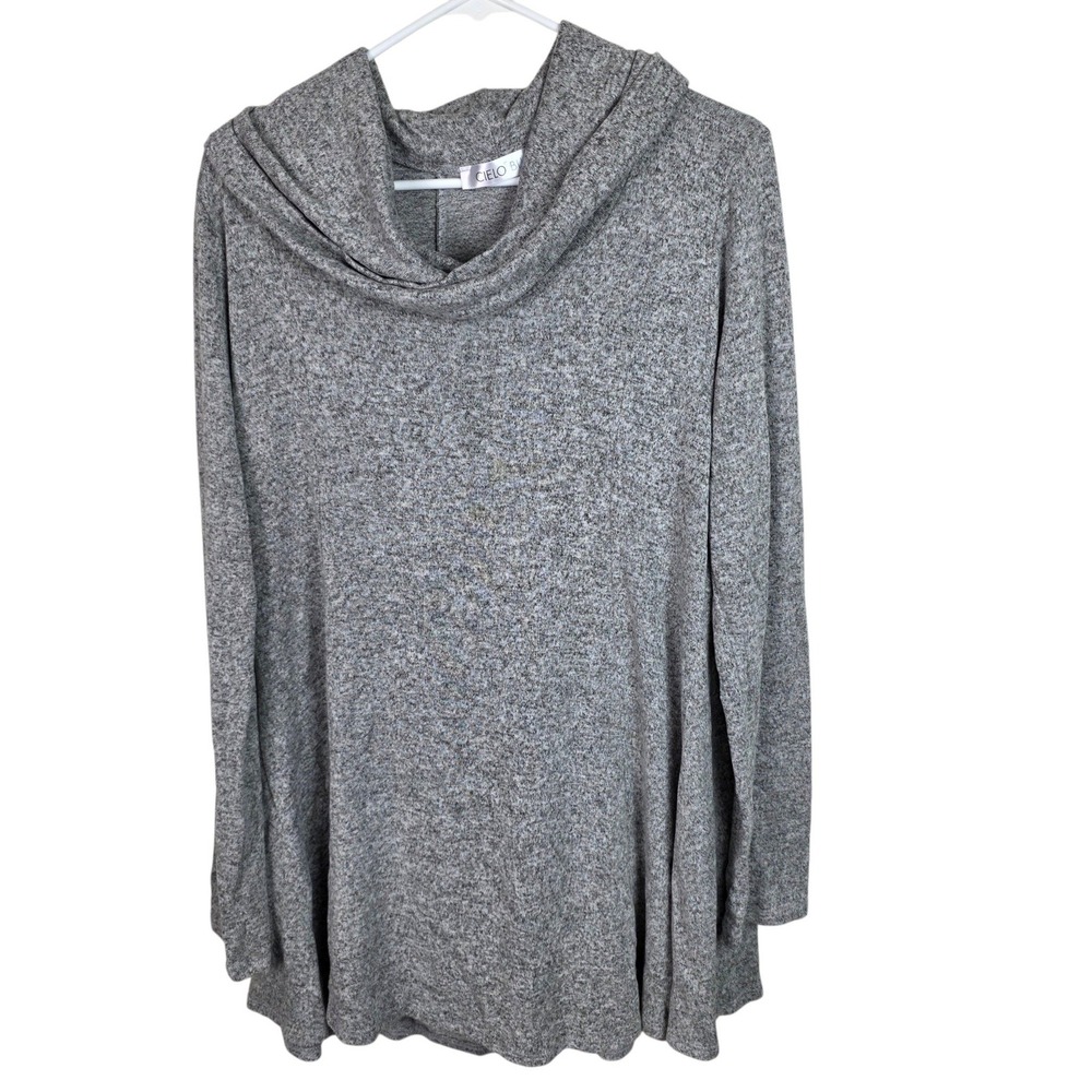 Cielo Blu Tunic Top Women L Grey Good Cowl Neck Marled Knit Relaxed Fit